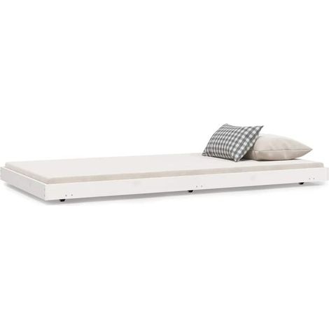Cadre de lit (matelas non inclus), blanc, 100x200 cm, pin massif. (1/5)
