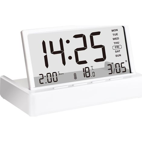 Réveil de bureau numérique avec 3 alarmes claires, affichage de la température, calendrier, semaine, design pliable, simple et transparent (1/5)
