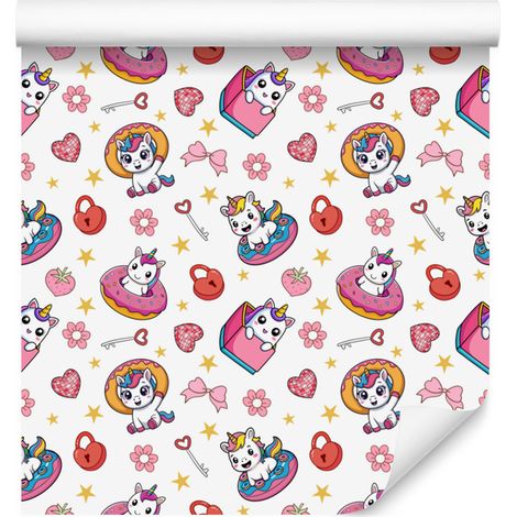 Papier peint Licornes Blanc et Corail pour Salon et Chambre 50x1000 cm (1/5)