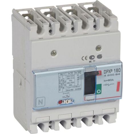 Disjoncteur magnétothermique DPX³160 pouvoir de coupure 36kA 400V - 4P - 80A - LEGRAND