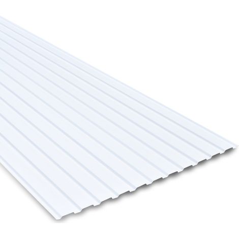 Bacacier – Tôle nervurée en acier laqué blanc 2100 x 1100 mm – Faible épaisseur 0.50 mm – Surface 2.31 m² – Fixation par vis 4.8*38 pour bois