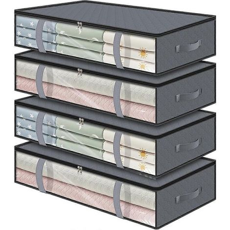 4 pièces Under lit rangement boîtes organiseurs pour vêtements Blankets et chaussures avec poignées (1/5)