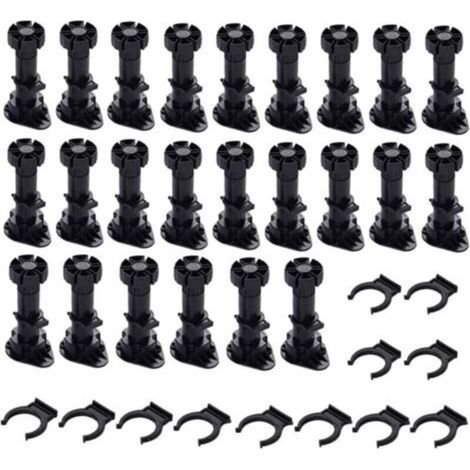 24 pieds Pieds D\\'Armoire Plastique,Pied de Meuble,Pied Réglable pour Meuble,Noir Pieds de Meuble Plastique avec Clip Fixation Base pour Meubles de Cuisine,Armoire et Canapé (60mm-8mm) (1/5)