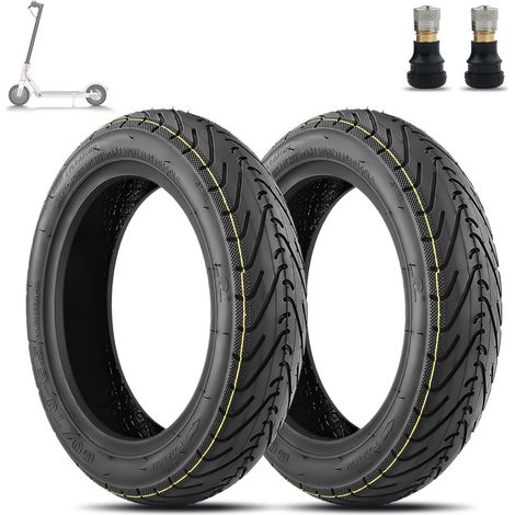 10 x 2,5 Pouces Pneu Tubeless+2 Buses Droites Accessoire Trottinette Électrique Pièces, 60/70-6.5 Caoutchouc plus épais et plus large Type Roues Anti-Explosion (1/5)