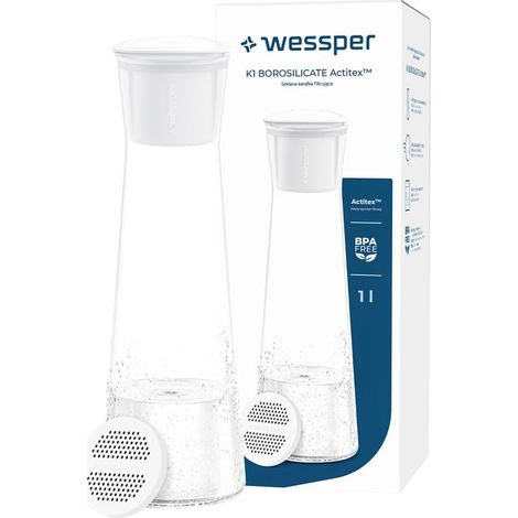Carafe Filtrante en Verre, 1 LItre, Carafe à eau avec Cartouche Filtrante Disc, Carafe eau en Verre avec Couvercle pour l'eau et les Boissons Froides, Sans BPA (1/5)