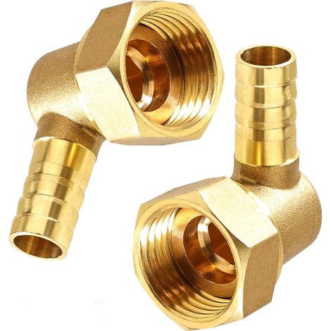 2 Pièces Raccord Cannelé en Laiton 10mm avec Filetage Femelle, Coude Barbelé Pivotant 90 Degrés pour Tuyaux d'Air, Eau et Carburant, Systèmes Pneumatiques et Hydrauliques, Raccord Gaz (1/5)