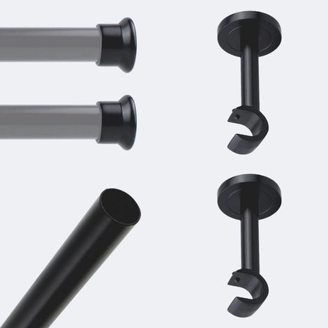 Kit de tringle à rideaux Noir Mat 150cm Diam.20mm Embout Chapeau - Fixation Mur - Boulet (1/3)