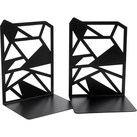 Paar schwarze Buchstützen aus Metall – rutschfeste, robuste Buchstützen für Bücherregal, Büro und Dekoration