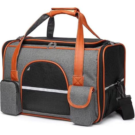 Sac de Transport pour Chat, 45x28x25cm Sac à Dos Transport Portable pour Chiens Voyage, Pochette pour Chats avec Tapis en Flanelle pour Animaux Tissu de Maille Respirant Convient Jusqu'à 7KG - Gris (1/5)