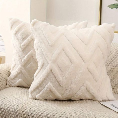 ZHIJIA PREMIUM Lot de 2 housses de coussin à carreaux, douces et décoratives, 45 x 45 cm, beige, garniture non incluse (1/4)