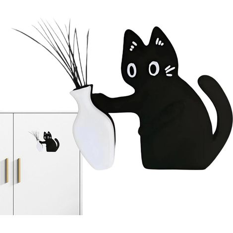 Aimant Porte-de Chat Décoration Murale Magnétique Chat Noir Mignon Petit Vase pour de Chat pour Cuisine Comptoir Étagère Bureau Maison Fête Collection (1/5)
