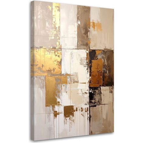Impression sur Toile, Abstraction en beige et doré,20x30