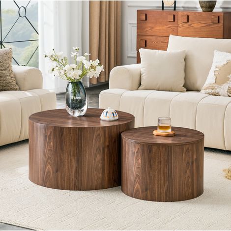 Table basse gigogne ronde 62,8 cm MDF aspect noyer HAVRYA (1/5)