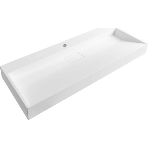 Vasque Suspendue en Fonte Minérale 120 x 46 cm Rectangulaire Finition Mate Blanche Quenko (1/5)