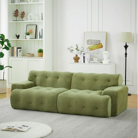 Canapé 2 places 224x104x66 cm vert en chenille avec accoudoirs larges et sans montage (1/5)