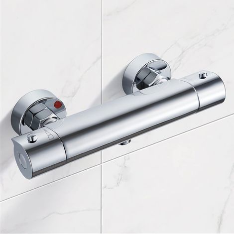 Mitigeur thermostatique de douche Robinet de douche avec verrouillage de sécurité Pommeau de douche thermostatique Laiton chromé (1/5)