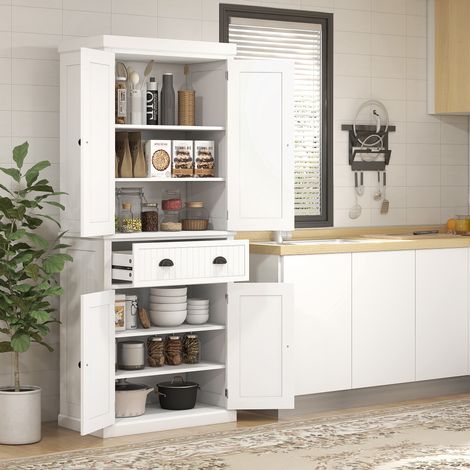 Armoire de cuisine buffet cuisine multi-rangements étagères réglables 4 portes grand tiroir 76,2 x 40,2 x 183 cm blanc (1/5)