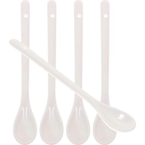 Set mit 5 großen Keramik-Suppenlöffeln mit langen Griffen, Küchenlöffel für Suppen und Breie (weiß) – 17,00 x 2,50 x 1,00 cm – Weiß (1/4)