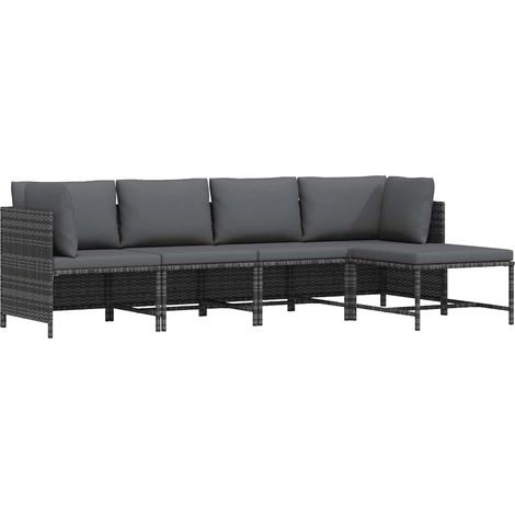 4-tlg. Garten-Lounge-Set mit Kissen Poly Rattan Grau