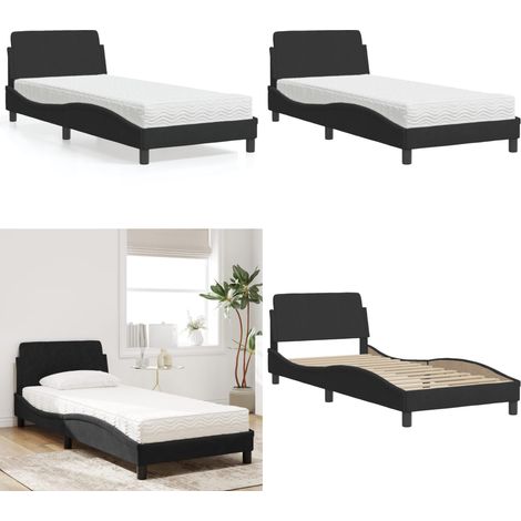 Lit avec matelas noir 90x200 cm velours - Lit Double - Lit Design - Lit Velours - Lit Avec Matelas - Literie - Home & Living (1/5)