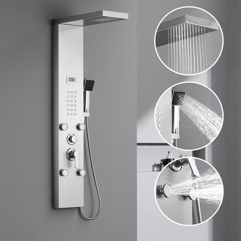 Panel de hidromasaje Auralum Ducha de acero inoxidable cepillado con rociador y rociador para baño (Panel de ducha) (1/5)