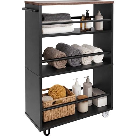 4 tier slim trolley black - engineered wood iron 229384418 (1/5)