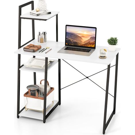 COSTWAY Home Office Desk Computer Desk PC Laptop Workstation-White (1/5)