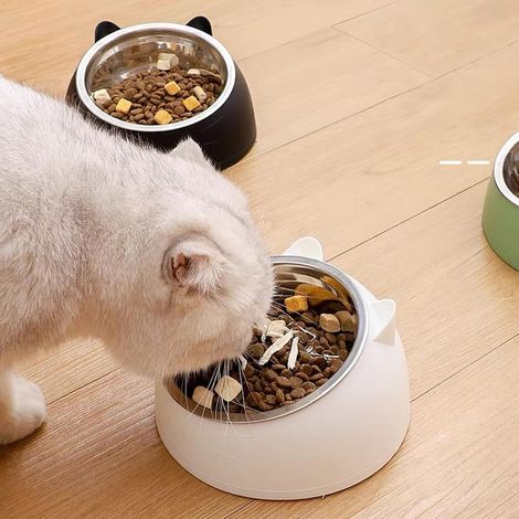 Lot de 2 gamelles pour chat - En acier inoxydable - Inclinées à 15° - 400 ml - Gamelles amovibles