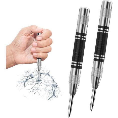 2 Pieces Automatic Center Punch, Spring-Loaded Center Punch, Punching Tool, Heavy-Duty Center Punch for Metal, Glass and Wood (1/5)