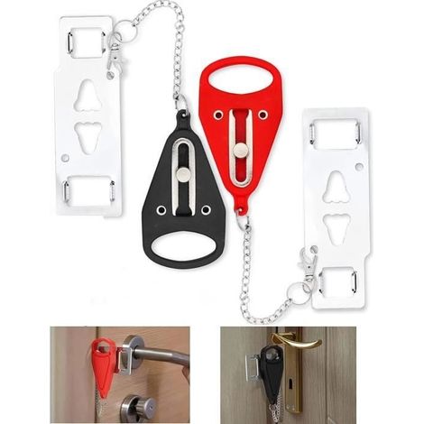 Serrure de porte portable,verrouillage de voyage,Ajout d'Un Verrou Supplémentaire,pour les voyages,hôtel,maison,lécole,2pcs (1/4)