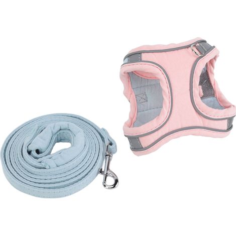 Harnais-gilets pour chat avec laisse, color block, réfléchissant, réglable, anti-fugue, pour promenades en extérieur, bleu et rose, taille XL (1/5)