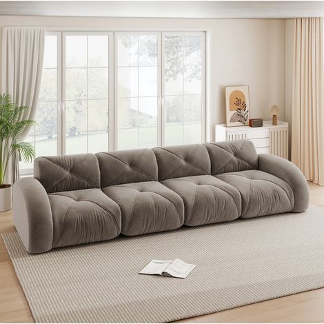 Canapé modulare 4 posti in chenille marrone, design senza struttura, comfort elevato (1/5)