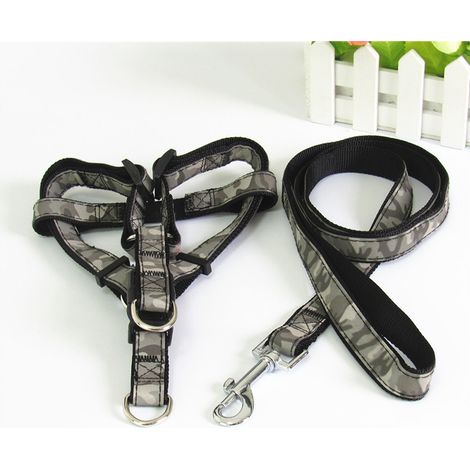 Laisse pour Chien Robuste en Nylon Noir 2,5 cm – Harnais de Poitrine Réglable pour Petit, Moyen et Grand Chien (10-25 kg) – Accessoire de Promenade Confortable pour Labrador, Golden Retriever et Teddy