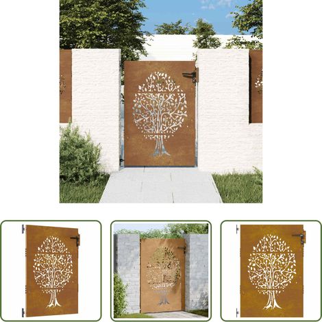 vidaXL Portail métallique - Portail de jardin 85x125 cm acier corten conception de l'arbre (1/5)