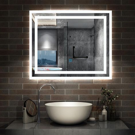 Bathroom Mirror with Lights Anti Fog Touch Sensor Wall Mounted LED Bathroom Mirrors - 600x500mm White Light (1/5)