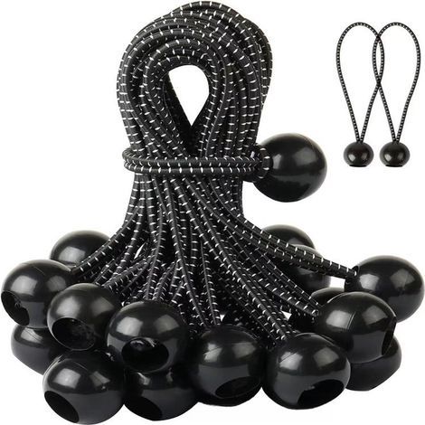 Tensores para lonas, tensores elásticos, 40 tensores de goma con bola, cordón elástico para lonas, tiendas de campaña, cubiertas y camping. (1/4)