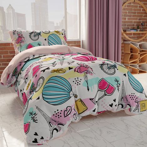 Parure de lit Simple 150 x 200 cm 1 taie d'oreiller 80 x 50 cm Incluse, Housse de Couette en Microfibre pour Chambre d'enfant et Fille, Impression numérique (1/3)