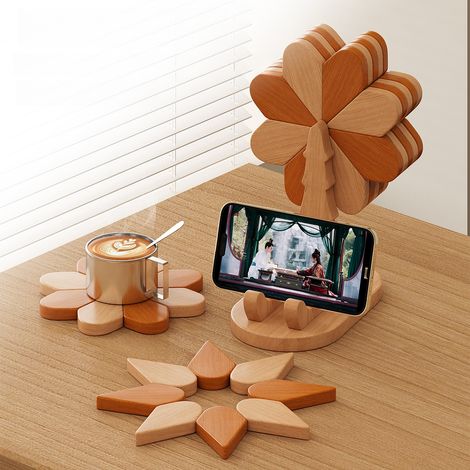 Sous-verre en forme de moulin à vent, isolant, antidérapant et résistant à la chaleur, avec support pour téléphone portable, pour la cuisine