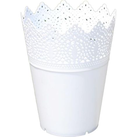 Pot de fleurs bureau en plastique, motif couronne, vase dentelle, petit contenant pour plantes (1/5)