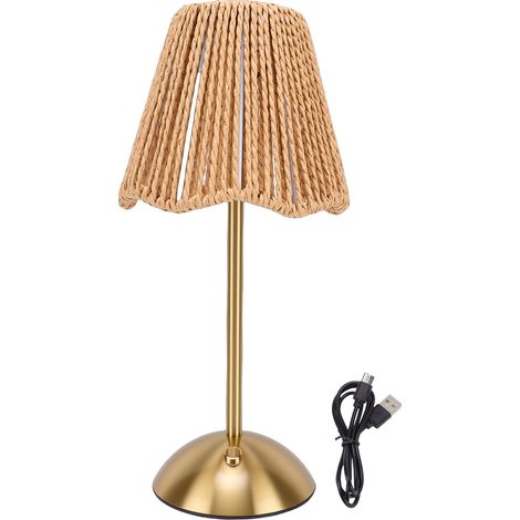 Lampe de table LED rechargeable en rotin pour chambre à coucher, table de chevet, bureau, restaurant (1/5)