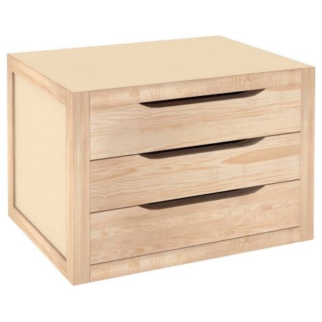 Commode 3 tiroirs en pin massif 39x30x29,5 cm – Meuble de rangement moderne – Finition brute PEFC – Prêt à monter – Astigarraga (1/2)