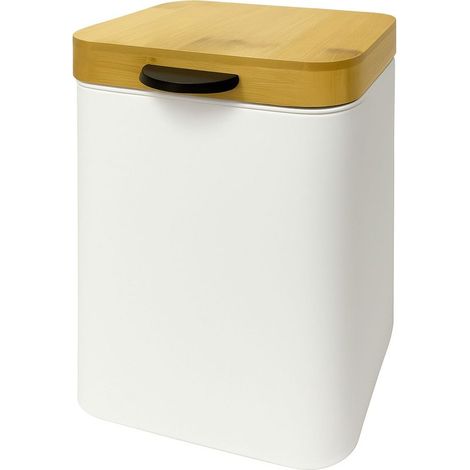 Poubelle cosmétique murale, 3 l, fermeture douce, seau amovible, métal, bac à ordures carré, blanc/nature (1/5)