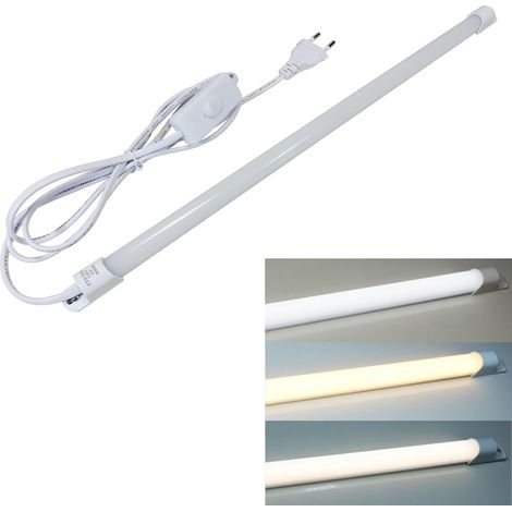Réglette LED sous meuble de cuisine - 230 V - 43 cm - Avec prise et interrupteur - 6 W - 500 lm - Éclairage d'armoire pour cuisine, plan de travail/armoire, 3 couleurs de lumière : blanc (1/5)