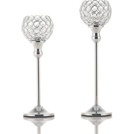 Bougeoir en cristal argenté, porte-bougie décoratif moderne pour Noël, fête des mères, mariage ou dîner, hauteurs 33 cm et 38 cm (1/5)