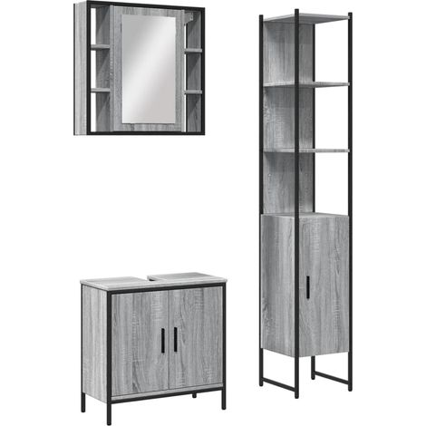 Maison Exclusive - 3-tlg. Badmöbel-Set Grau Sonoma Holzwerkstoff