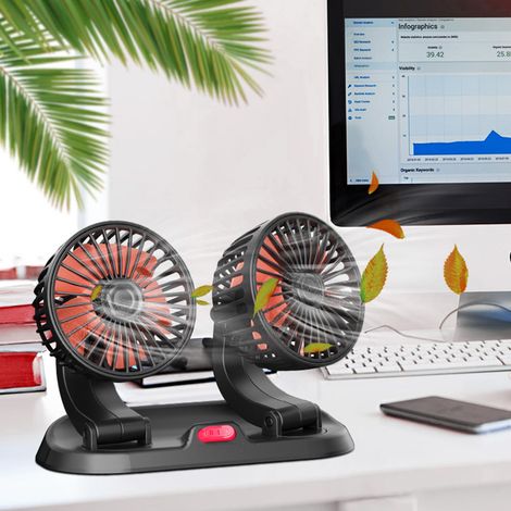 Ventilateur de voiture à double tête réglable avec connecteur allume-cigare, circulateur d'air multifonction pour véhicules 24 V (1/5)