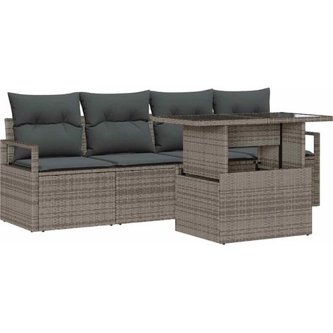 Garden Sofa Set with Storage with Pillow 5 pcs Grey Poly Rattan vidaXL