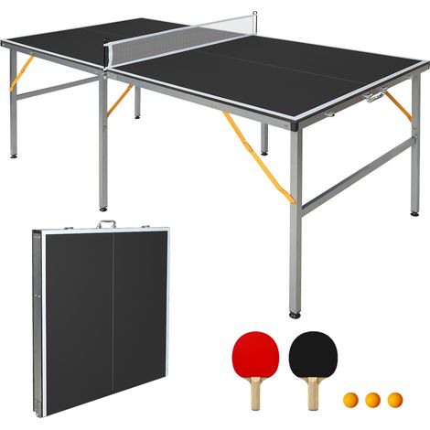 Tavolo ping pong pieghevole 182 x 91 cm, MDF e acciaio, nero, con rete, 2 racchette e 3 palline (1/5)