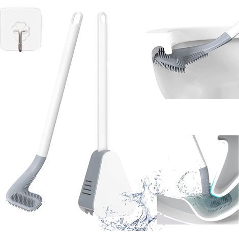 Cepillo de baño de silicona con mango largo antideslizante y cerdas flexibles para una limpieza completa del baño sin dejar residuos de piel muerta, de secado rápido y con soporte para gancho (con tap (1/5)