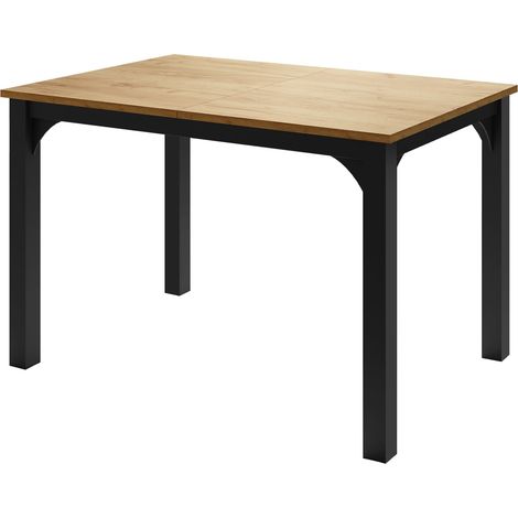 Table Oswego 135, Chêne doré artisanal + Noir, 76x80x120cm, Allongement, Stratifié, Métal (1/4)